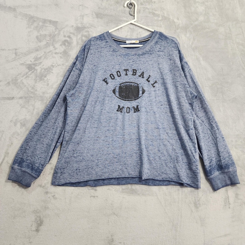 C&C California Shirt Womens L Blue Burnout Football Mom Graphic Long Sleeves